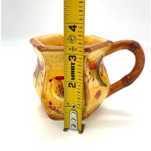 Bamboo Rooster by Ack 2 Coffee Mugs / Cups & 4 Saucers Yellowish Orange - Picture 8 of 8